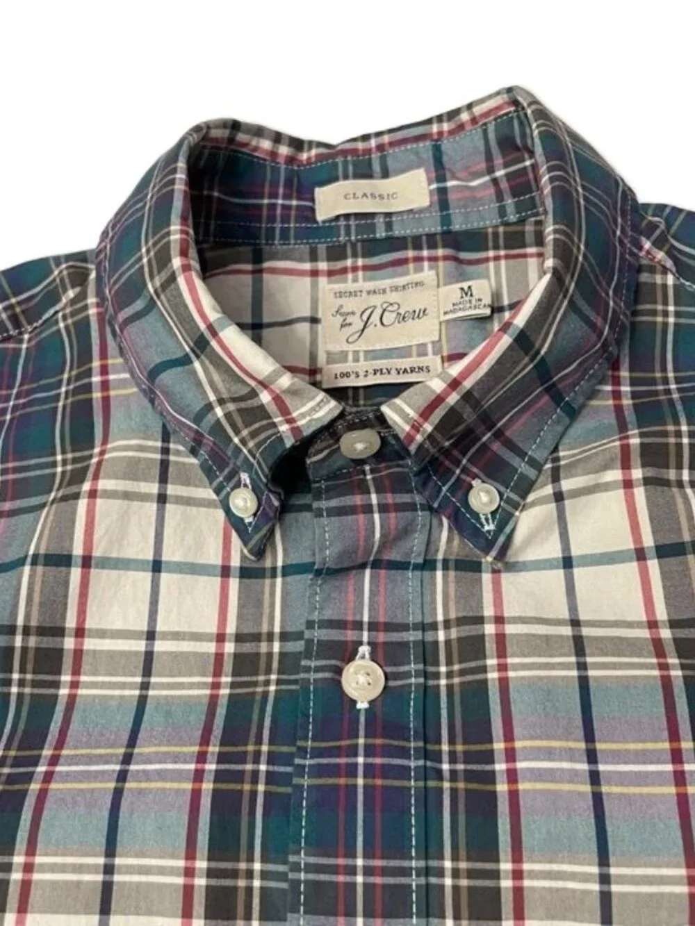 J.Crew Shirt Men's Medium 100% Cotton Plaid Short Sleeve Button Down Classic